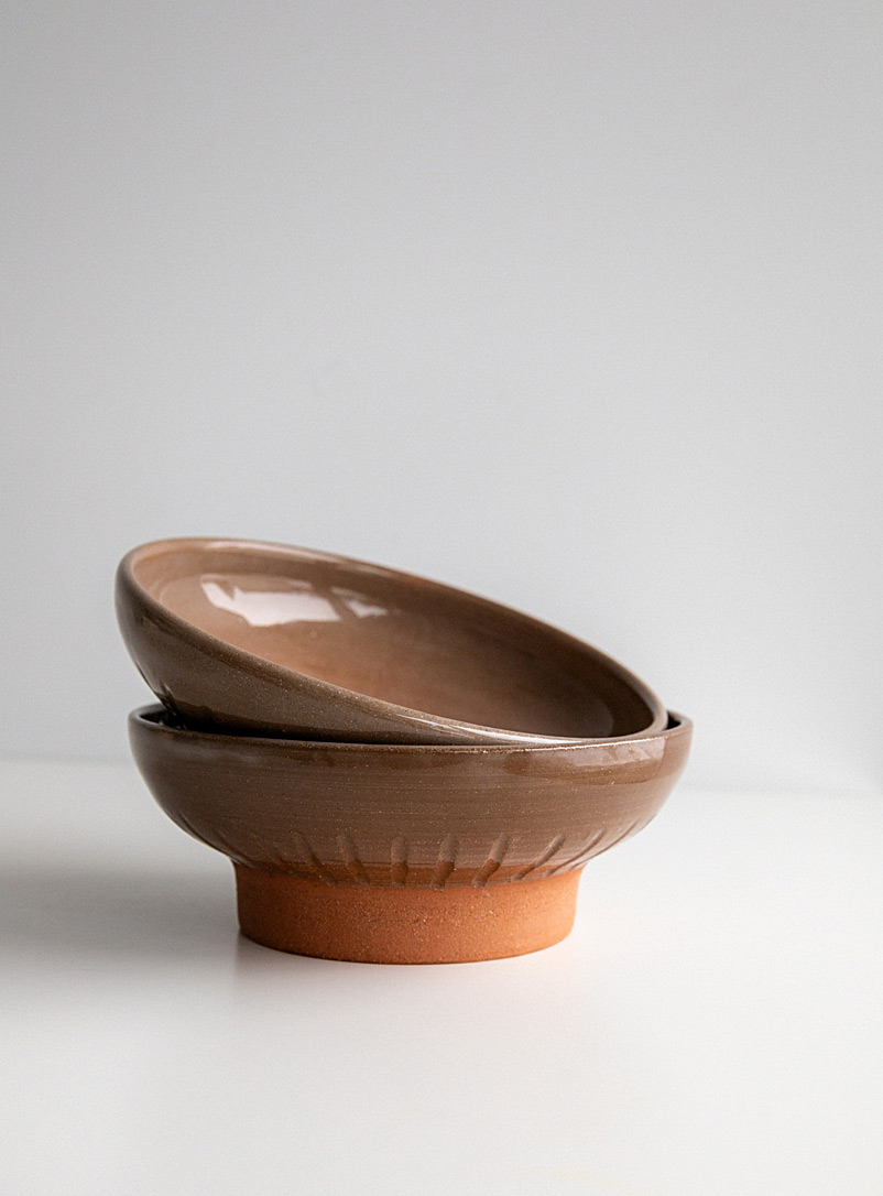 FACE Brown Large ceramic bowls Set of 2