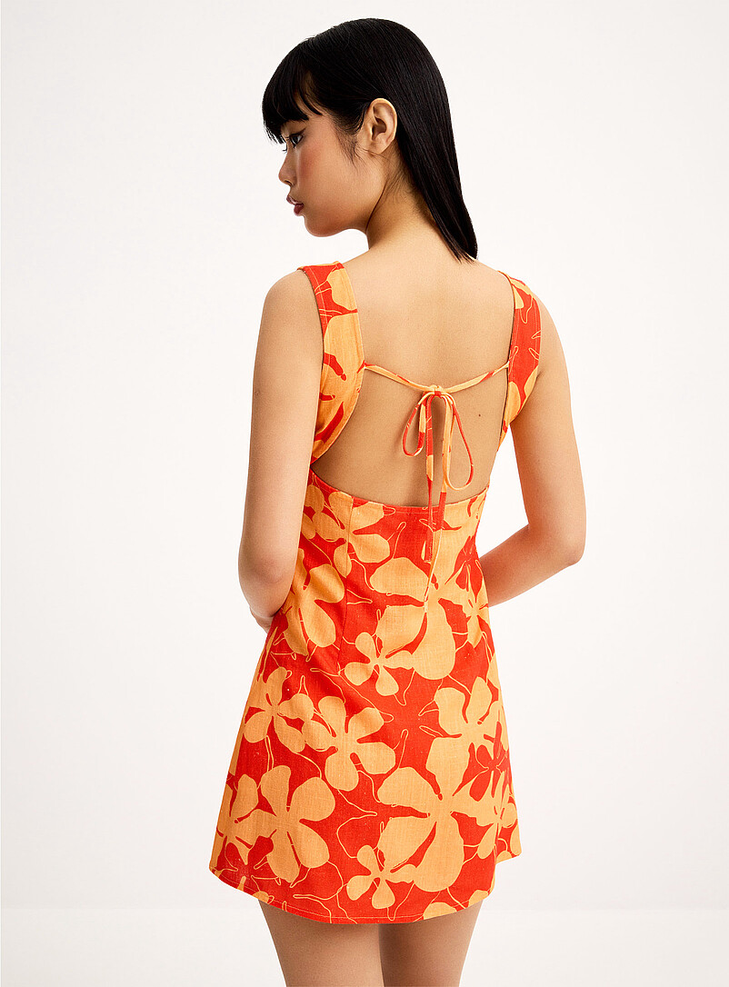 Rhythm: La minirobe fleurs orange lin m&eacute;lang&eacute; Rouge &agrave; motifs pour femme