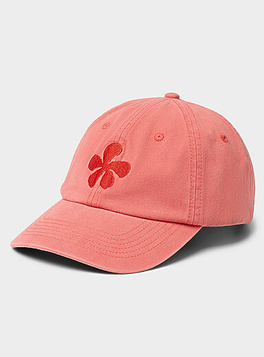 Embroidered flower faded baseball cap