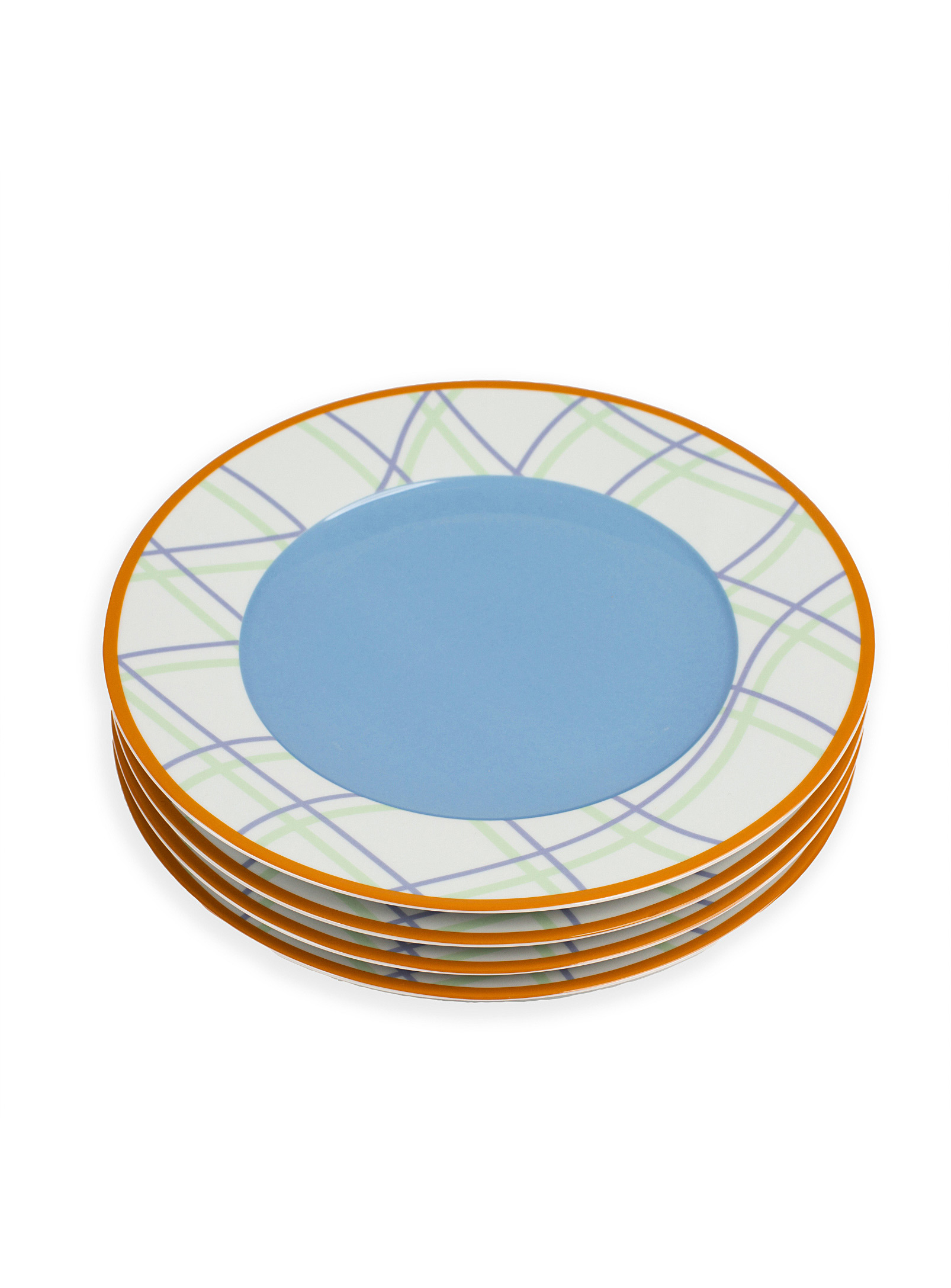 Misette Wavy Checkers Dinner Plates Set Of 4 In Baby Blue