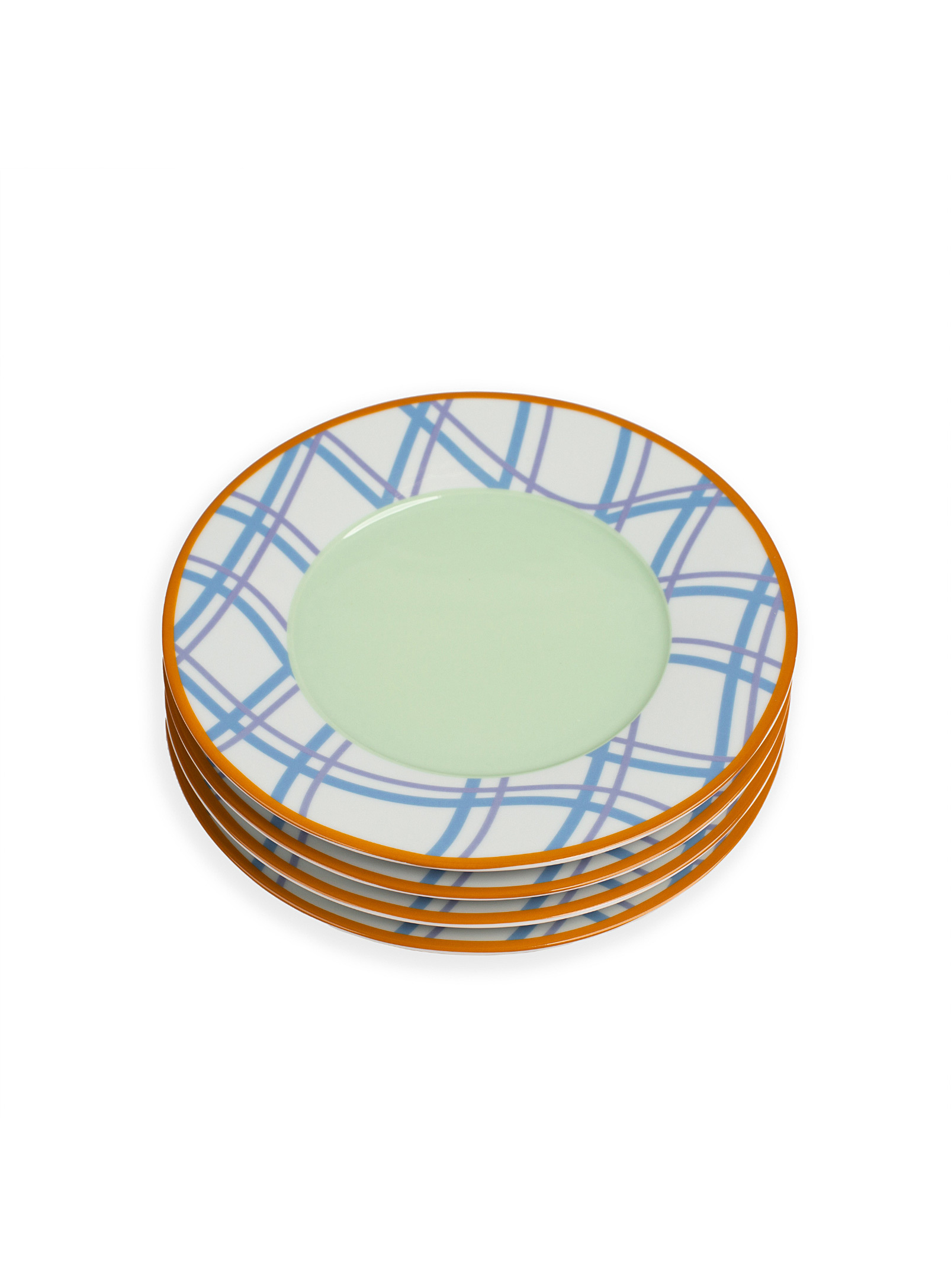 Misette Wavy Checkers Salad Plates Set Of 4 In Baby Blue