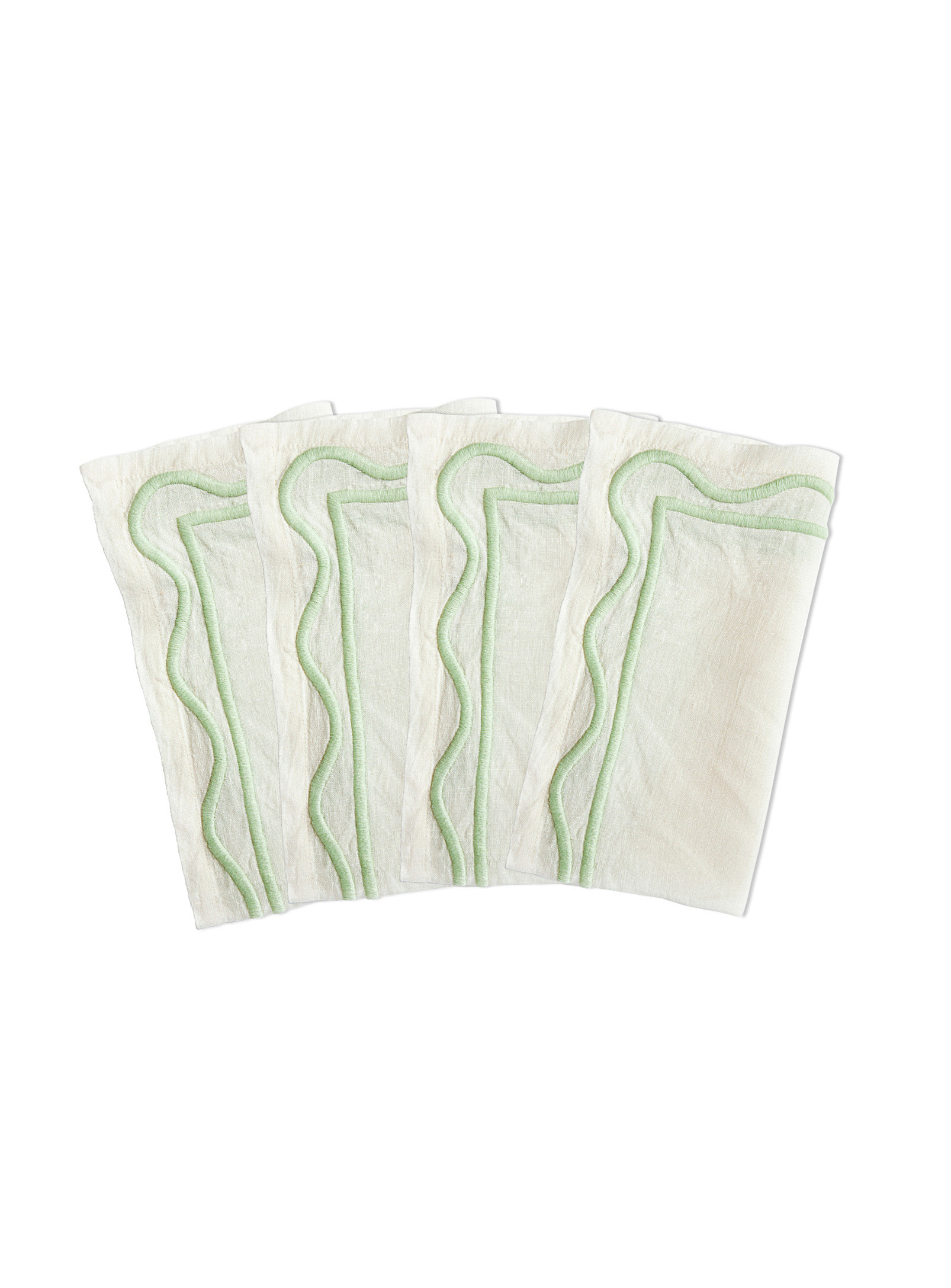 Misette Scalloped Embroidery Linen Napkins Set Of 4 In Lime Green