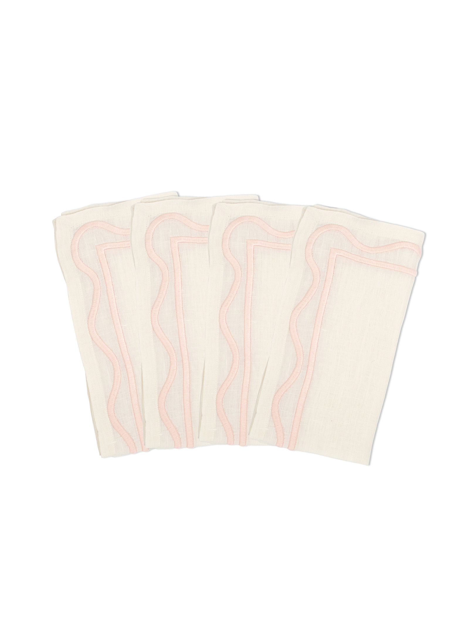 Misette Scalloped Embroidery Linen Napkins Set Of 4 In Pink