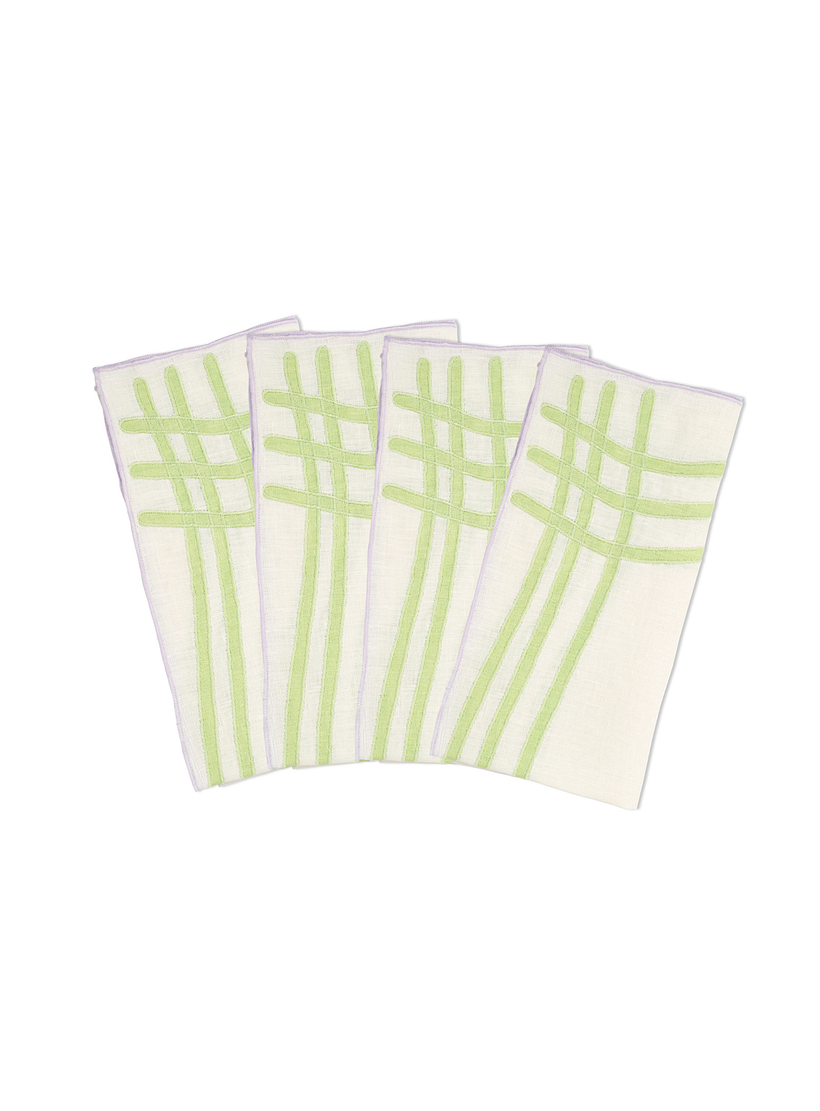 Misette Wavy Checkers Linen Napkins Set Of 4 In Lime Green