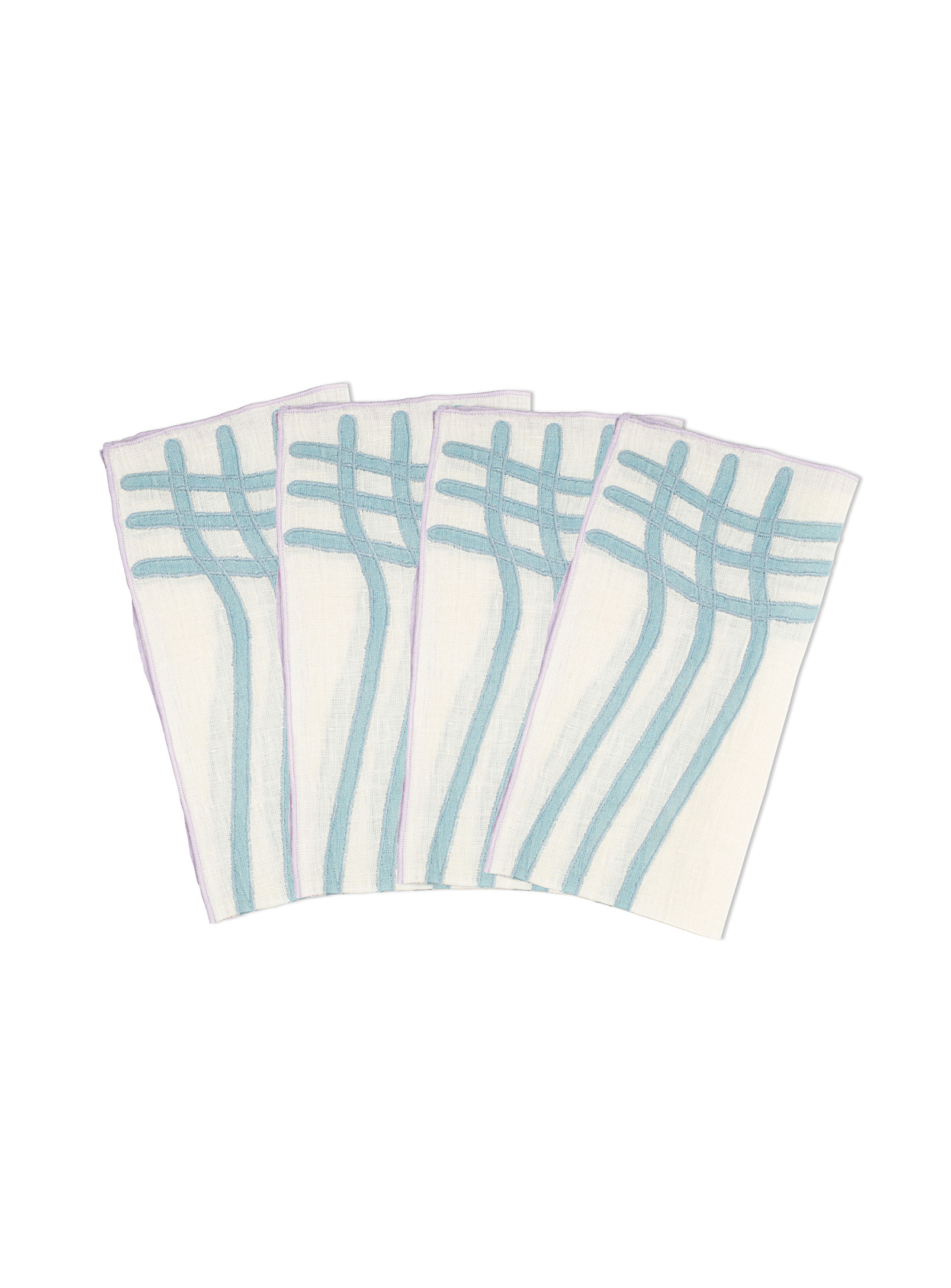 Misette Wavy Checkers Linen Napkins Set Of 4 In Baby Blue