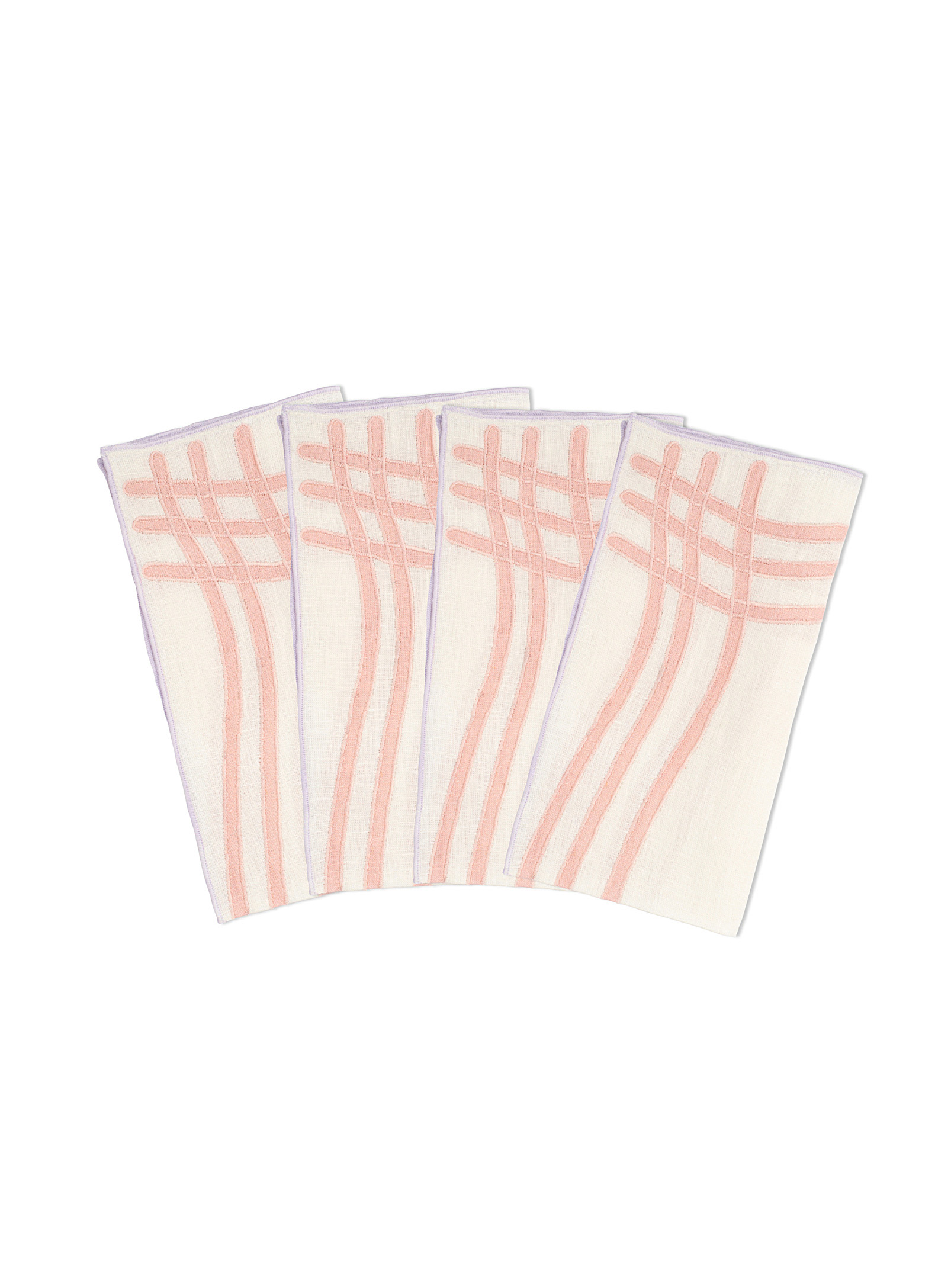 Misette Wavy Checkers Linen Napkins Set Of 4 In Pink