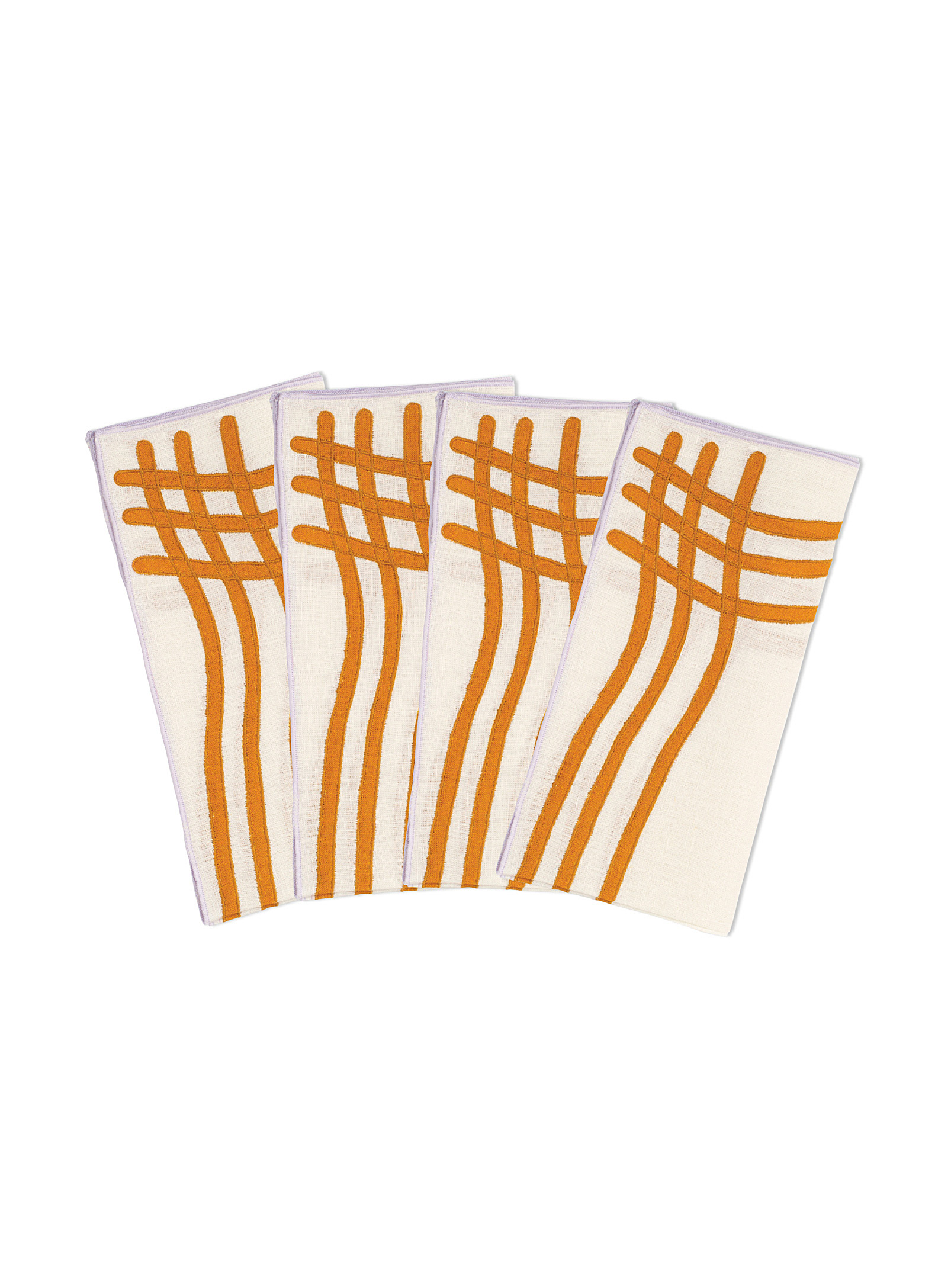 Misette Wavy Checkers Linen Napkins Set Of 4 In Dark Yellow