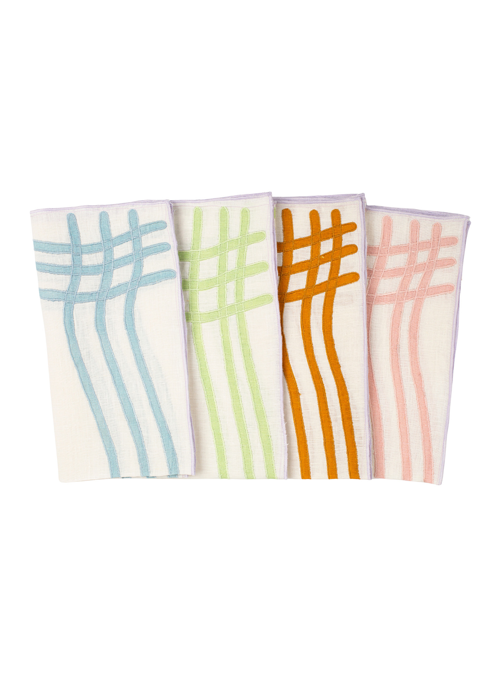 Misette Wavy Checkers Linen Napkins Set Of 4 In Assorted