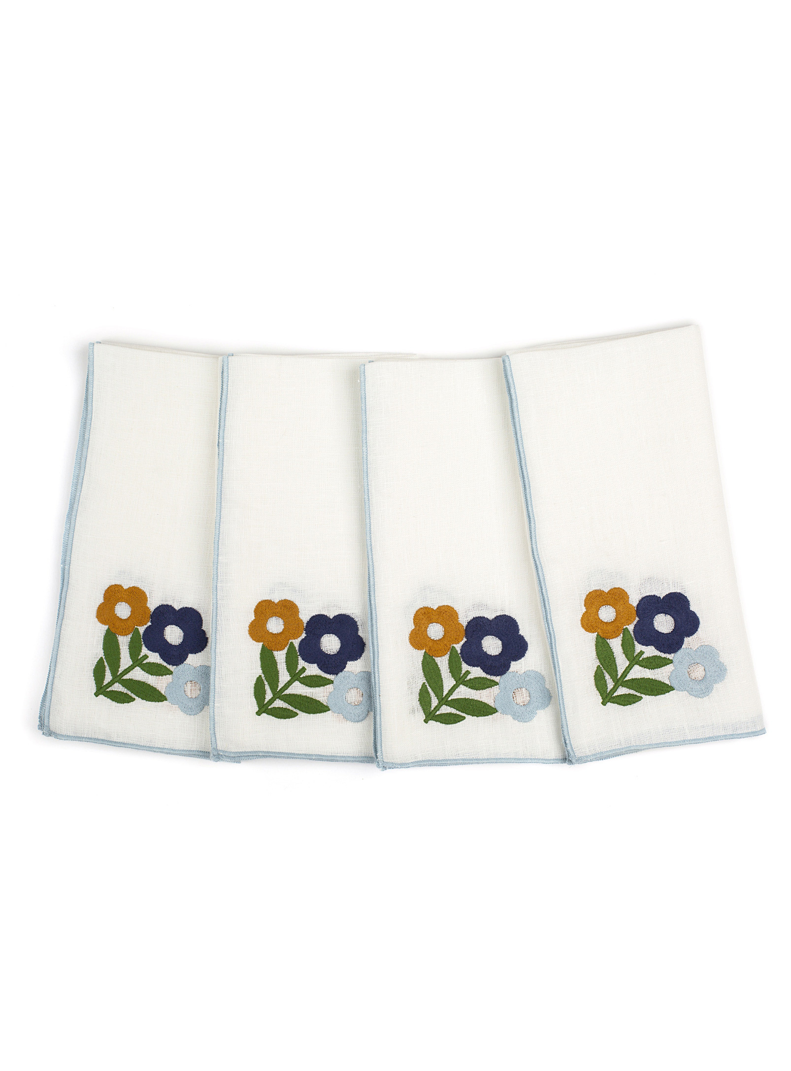 Misette - Les serviettes de table lin fleurs rétro Ensemble de 4