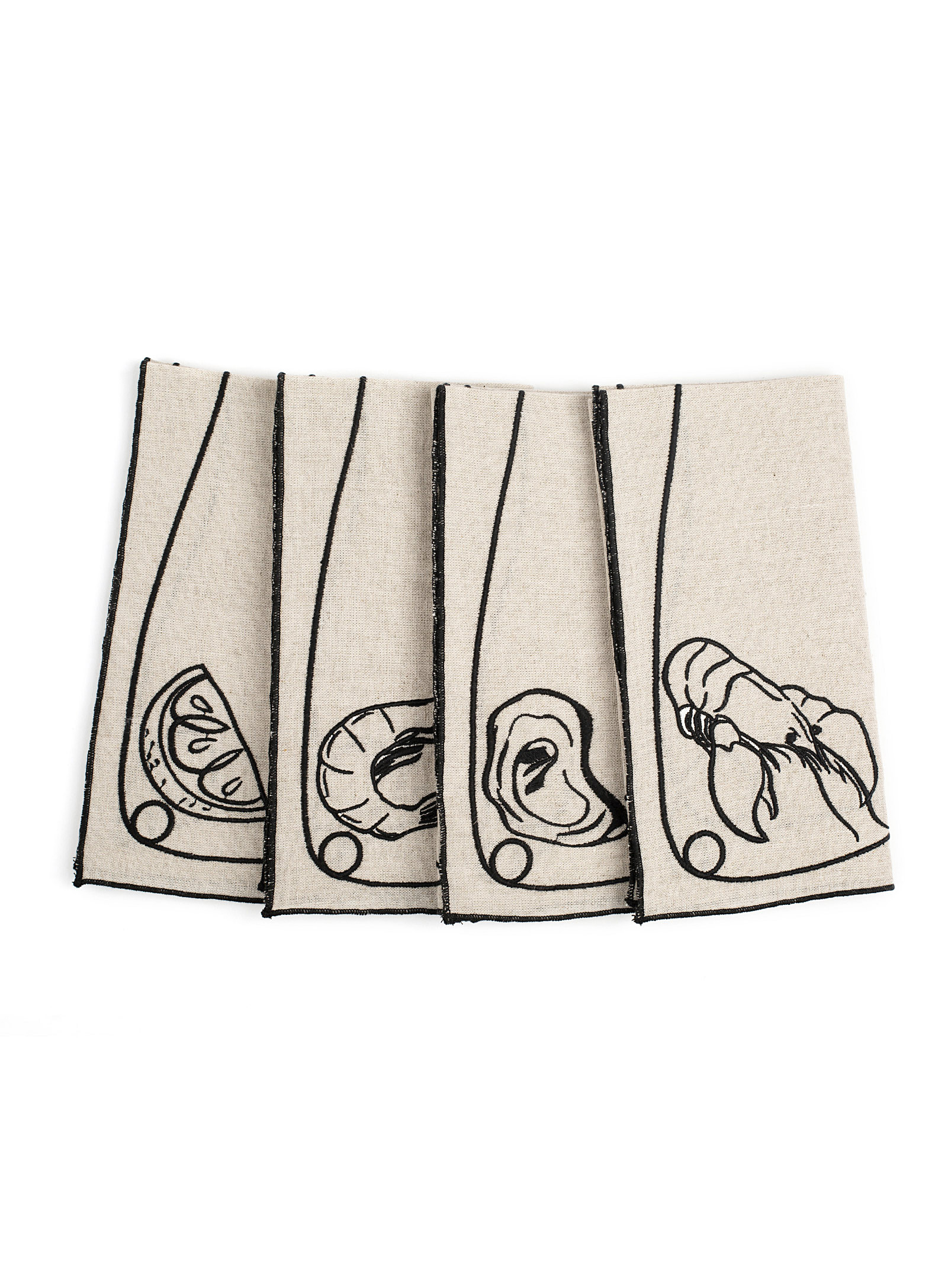 Misette Seafood Embroidery Linen Napkins Set Of 4 In Cream Beige