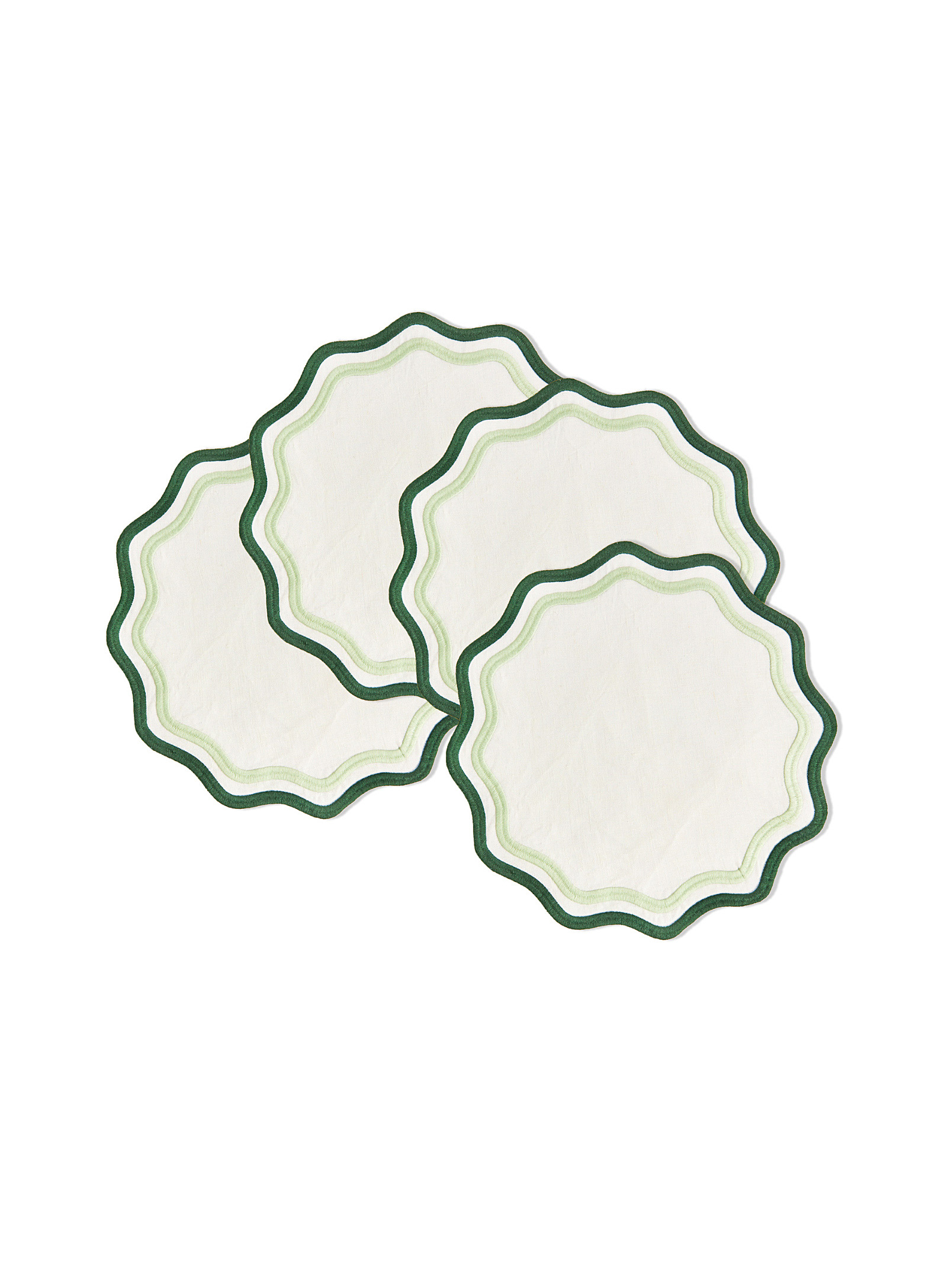 Misette Contrasting Trim Wavy Placemats Set Of 4 In Mossy Green