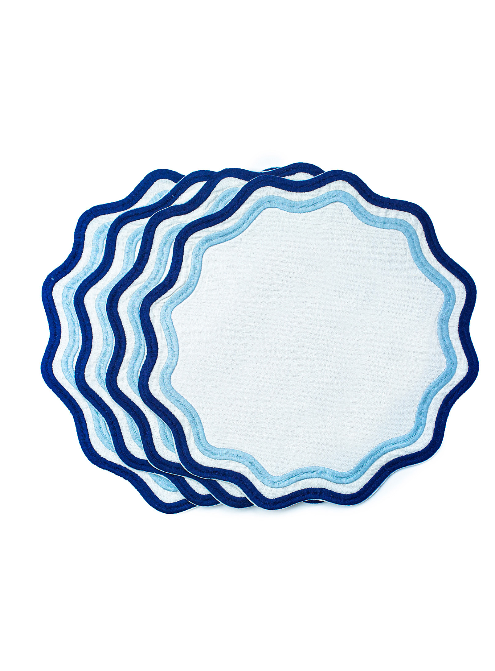 Misette Contrasting Trim Wavy Placemats Set Of 4 In Marine Blue
