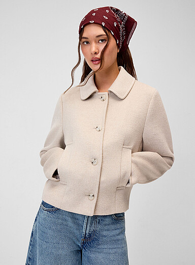 Twik Ivory/Cream Beige Cropped felted coat for women