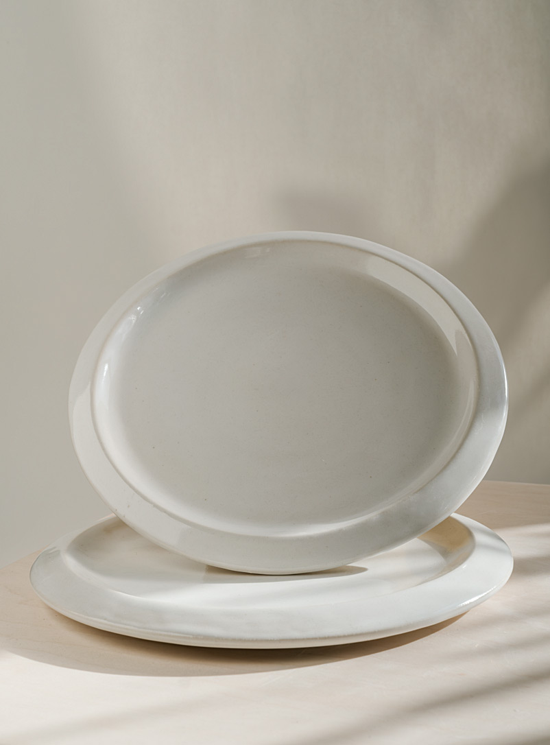 Ceramics by LJM: La petite assiette à pourtour en angle grès lustré Blanc