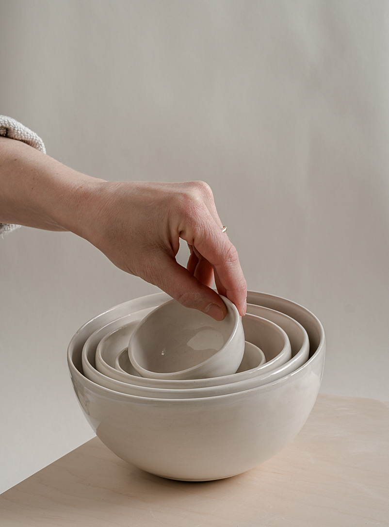 Ceramics by LJM: Les bols gigognes grès lustré Ensemble de 5 Blanc
