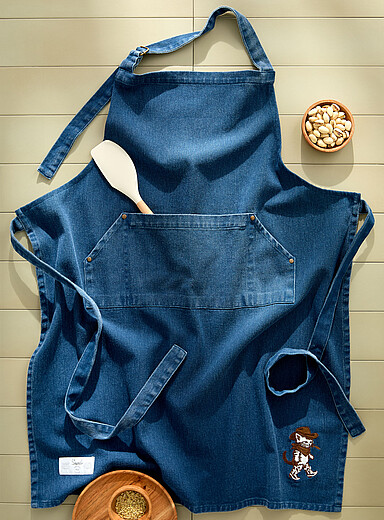 Embroidered western cat denim apron