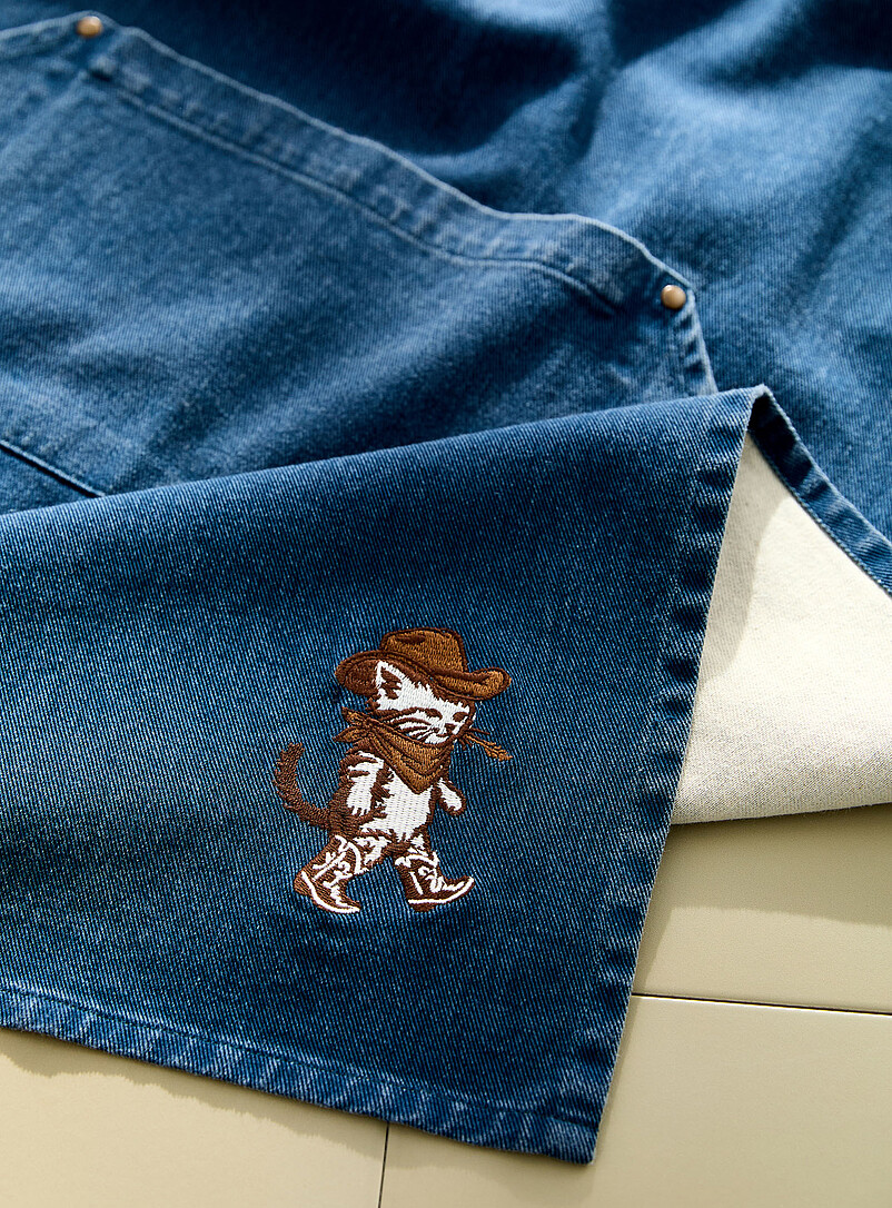 Simons Maison Blue Embroidered western cat denim apron