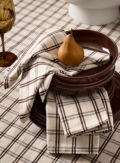 Organic cotton and linen warm checkered napkins Set of 2