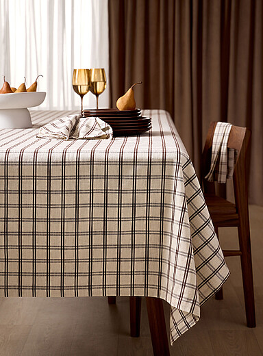 Simons Maison: La nappe coton bio et lin tartan chaleureux &Eacute;cru &agrave; motifs