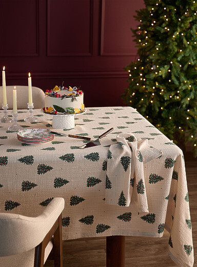 Simons Maison: La nappe coton bio sapins <b>Collection de No&euml;l</b> Beige &agrave; motifs