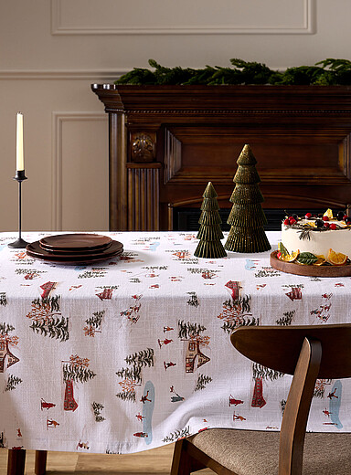 Simons Maison Patterned Ecru Retro ski resort cotton tablecloth <b>Christmas Collection</b>