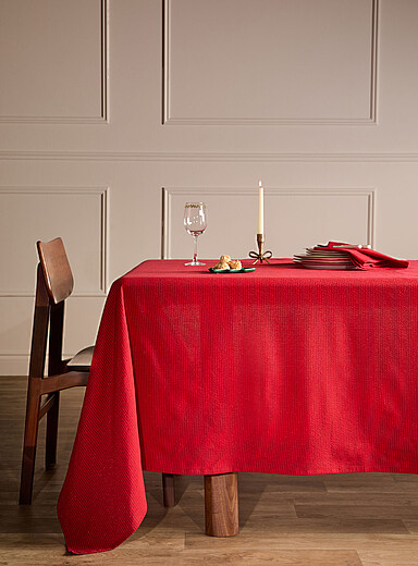 Simons Maison Burgundy Shimmering striped recycled cotton tablecloth <b>Christmas Collection</b>