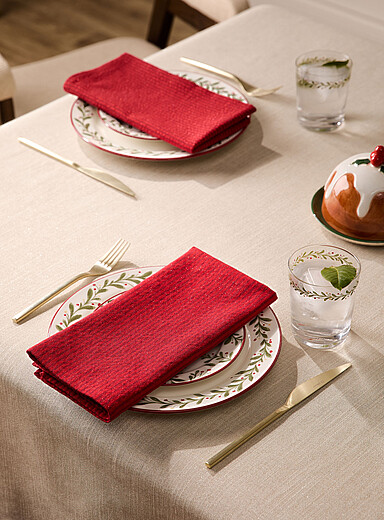 Les serviettes de table ray&eacute;es scintillantes coton recycl&eacute; <b>Collection de No&euml;l</b>