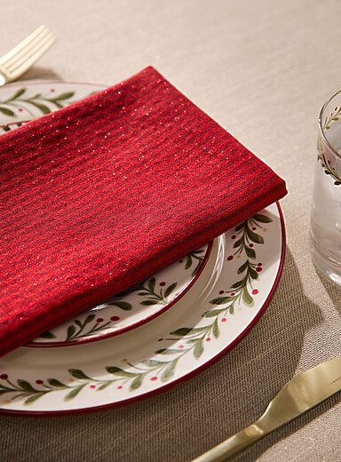 Les serviettes de table ray&eacute;es scintillantes coton recycl&eacute; <b>Collection de No&euml;l</b>