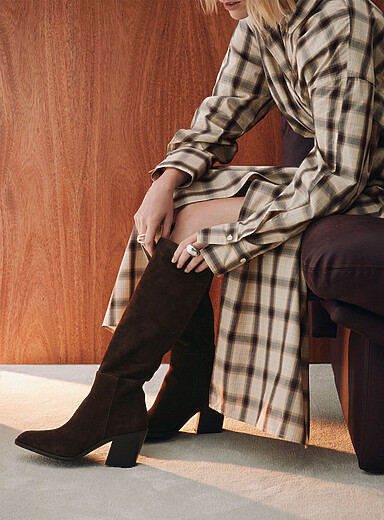Simons Brown Chocolate suede block-heel boots <b>Exclusive collection from Italy</b> Women for women