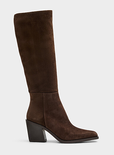 La botte &agrave; talon bloc su&egrave;de chocolat <b>Collection exclusive d'Italie</b> Femme