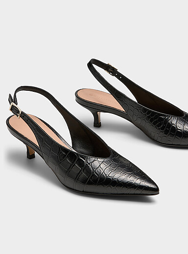L'escarpin &agrave; bride cuir textur&eacute; Femme <b>Collection exclusive d'Italie</b>