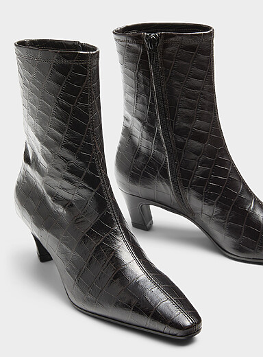 Simons Brown Kitten-heel croc leather boots <b>Exclusive collection from Italy</b> Women for women