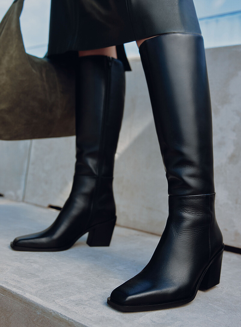 Square-toe block-heel leather boots Women Exclusive collection from Italy product image (primary)