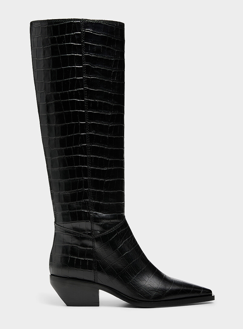 Pointed croc-embossed leather boot Exclusive collection from Italy Women product image (primary)
