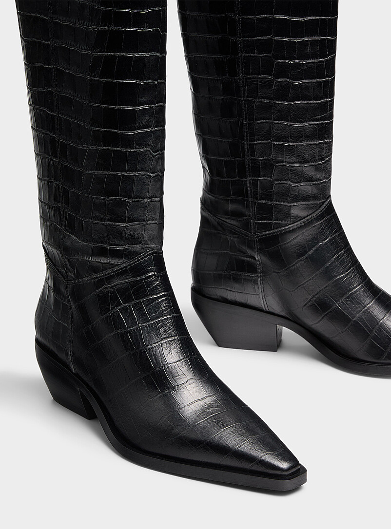 Pointed croc-embossed leather boot Exclusive collection from Italy Women product image 3