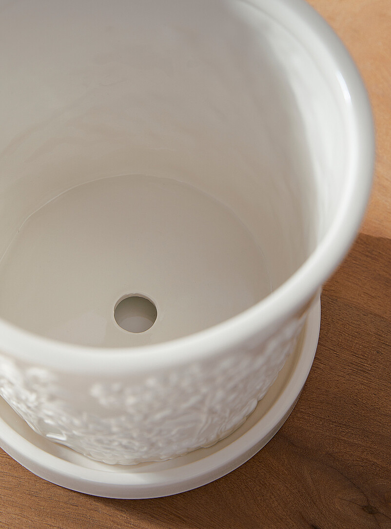 Simons Maison: Le cache-pot emboss&eacute; fleurs sauvages 5,75 po Blanc