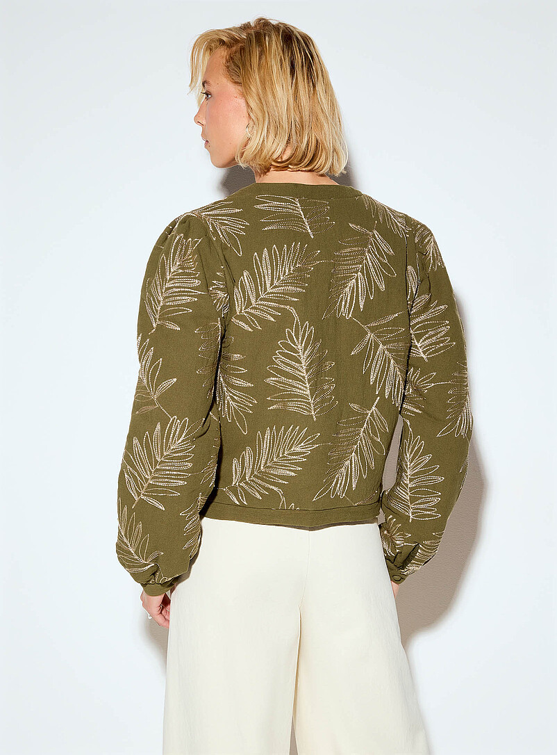 Ic&ocirc;ne: La veste matelass&eacute;e l&eacute;g&egrave;re feuillage brod&eacute; Vert pour femme
