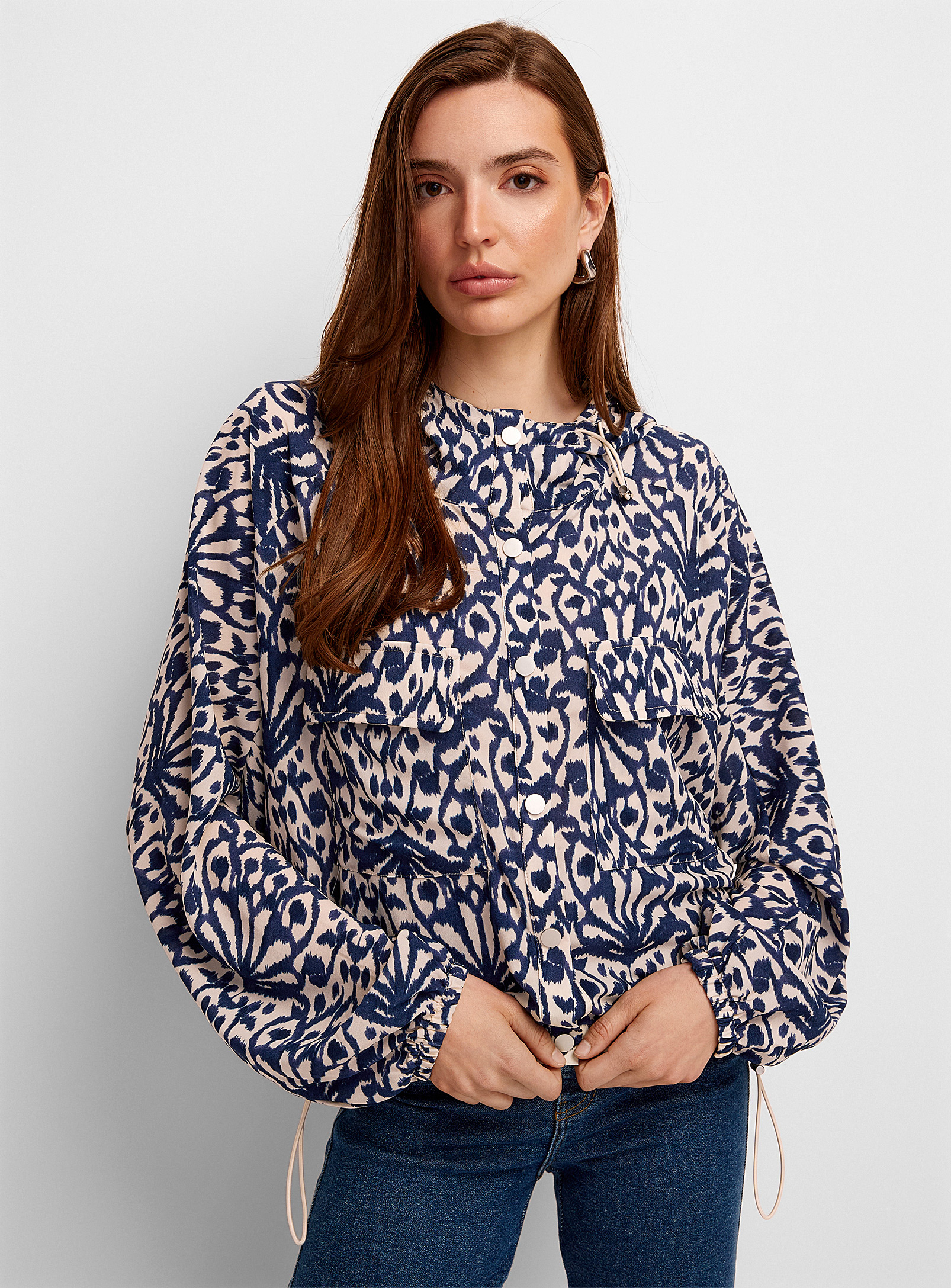 Icône - Women's Shibori pattern flowy hooded jacket
