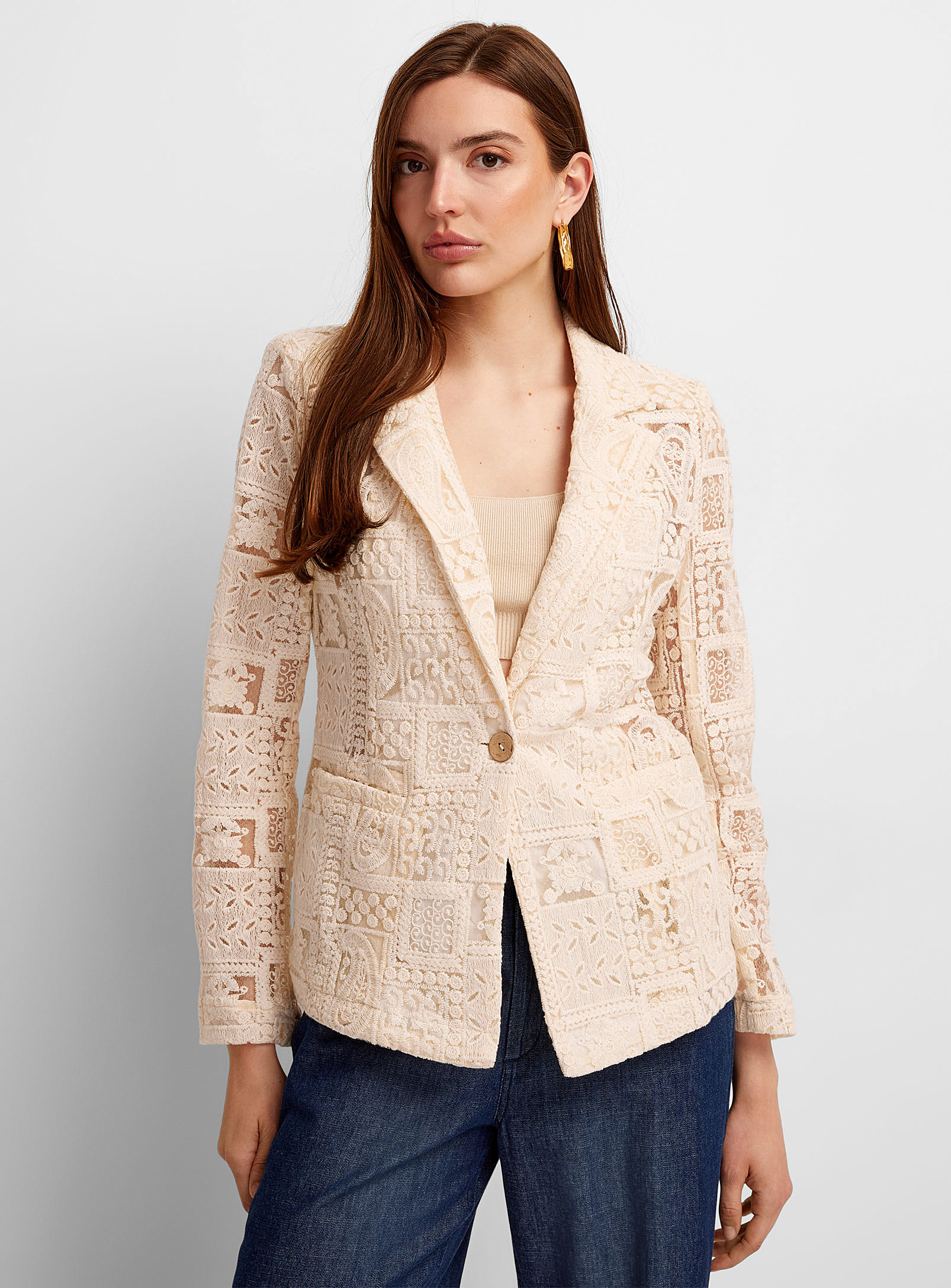 Icone Ivory Lace Blazer In Off White
