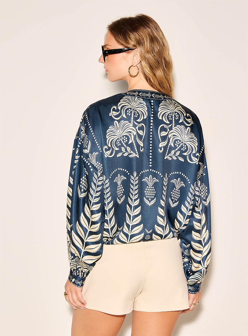 Patterned blouson-style satin blouse product image 3