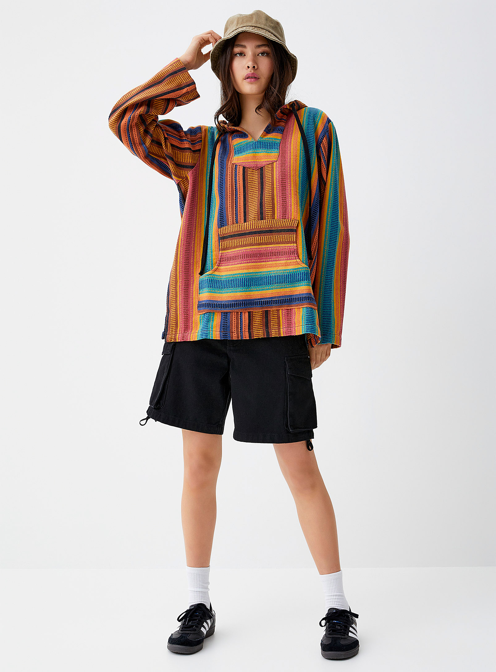 Twik Mixed Stripes Loose Poncho In Multi