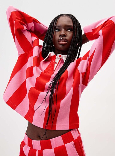Twik Red - Stripe Parasol stripe polo shirt for women