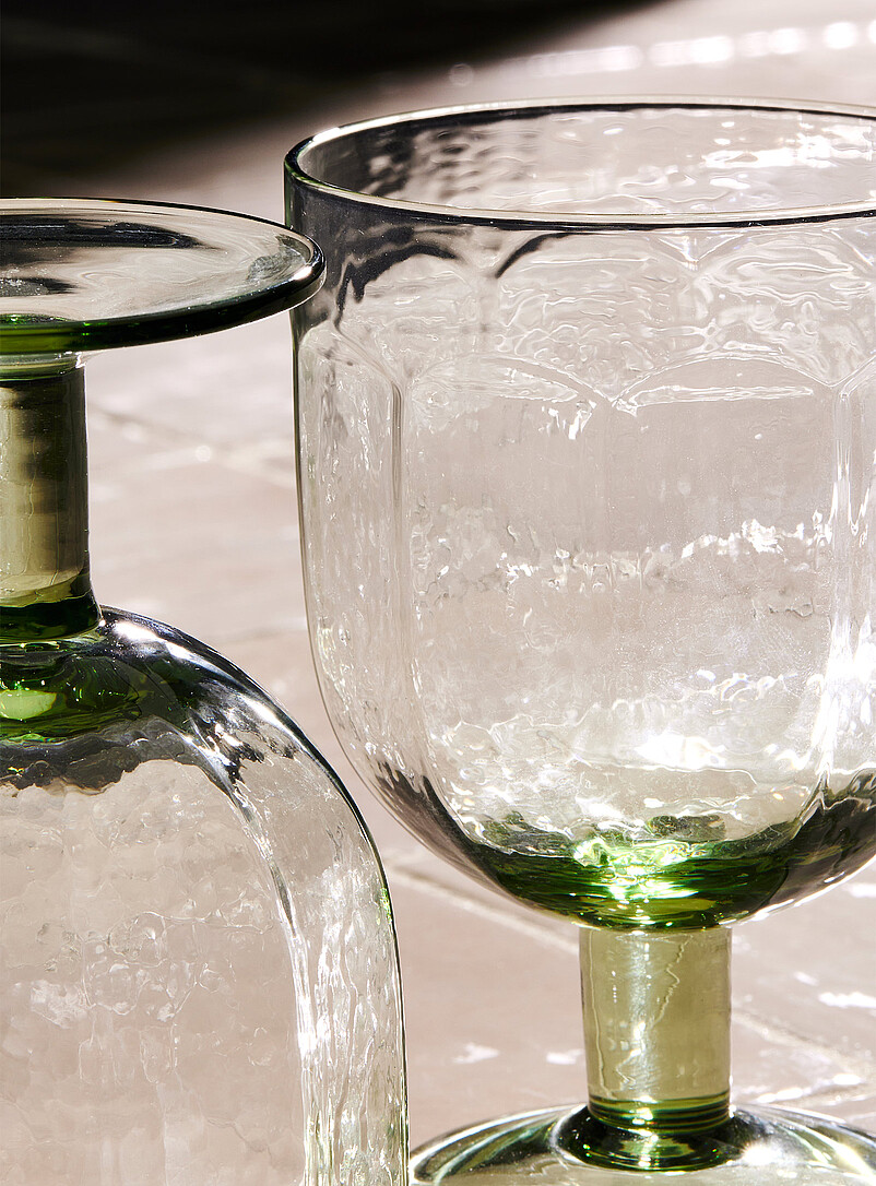 Simons Maison Green Textured faceted wine glasses Set of 2
