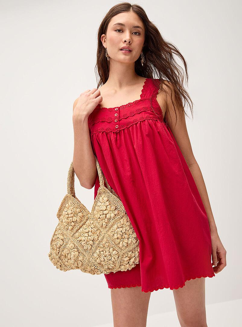 Things Between Off White Floral embroidery babydoll minidress for women