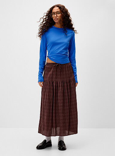 Checkered tiered maxi skirt