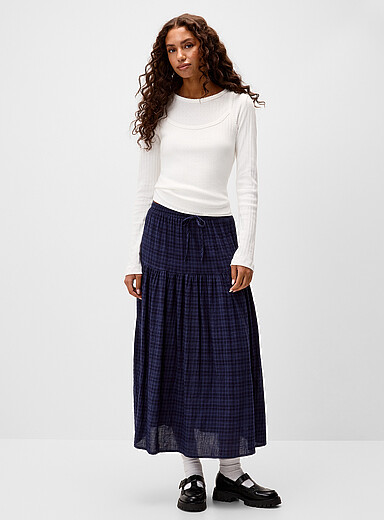 Checkered tiered maxi skirt