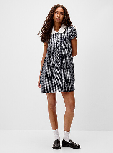 Things Between Navy/Midnight Blue Checkered Peter Pan collar mini-dress for women