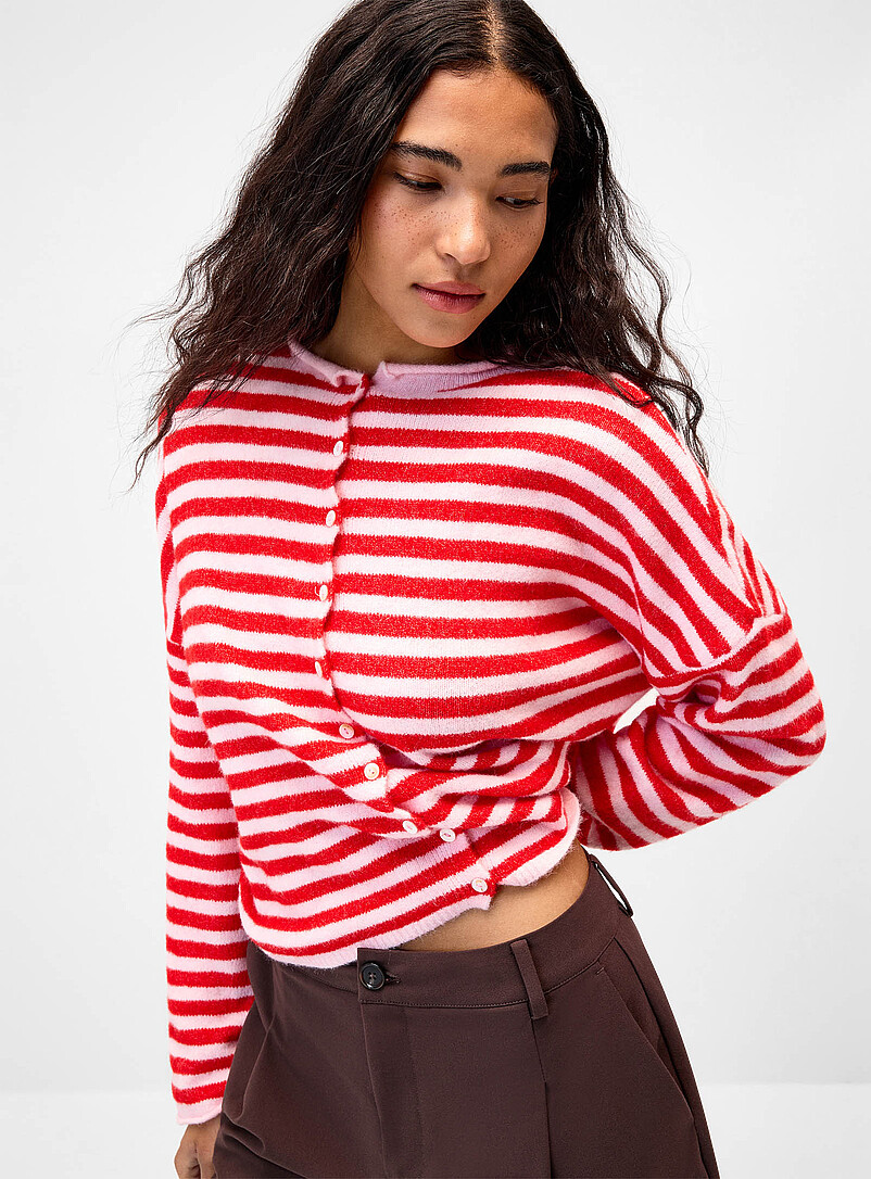Things Between Ruby/Vermilion Fluffy knit cardigan for women