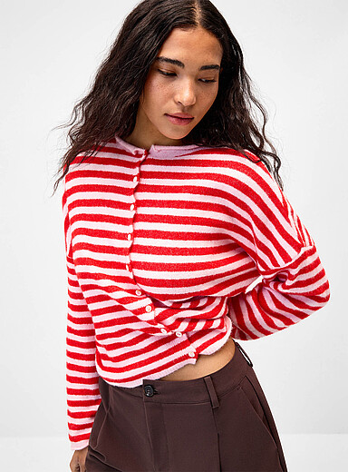 Things Between: Le cardigan tricot duveteux Saumon - Corail pour femme
