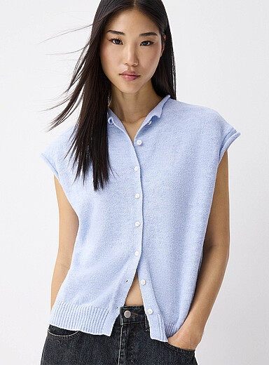 Things Between: Le gilet bords roulott&eacute;s Bleu p&acirc;le - Bleu ciel pour femme
